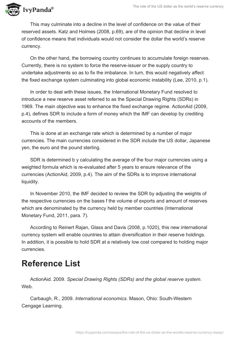The role of the US dollar as the world’s reserve currency. Page 4