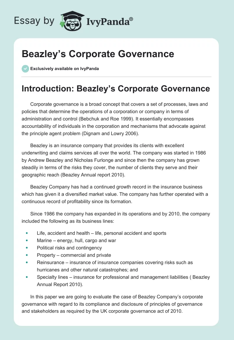 Beazley’s Corporate Governance. Page 1
