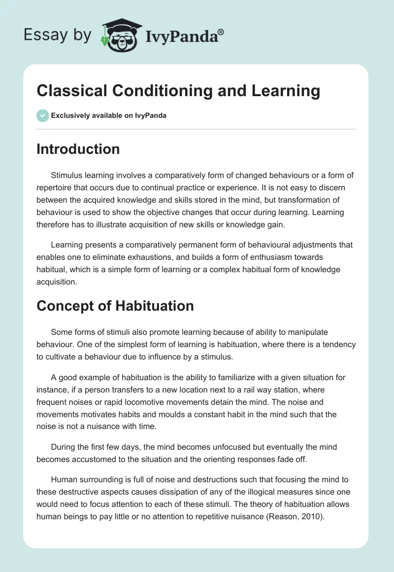 Classical Conditioning and Learning. Page 1