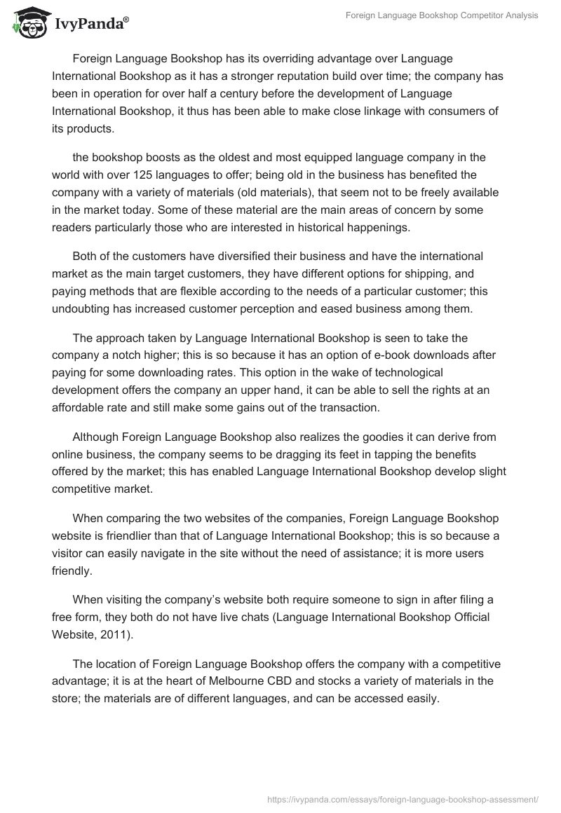 Foreign Language Bookshop Competitor Analysis. Page 2