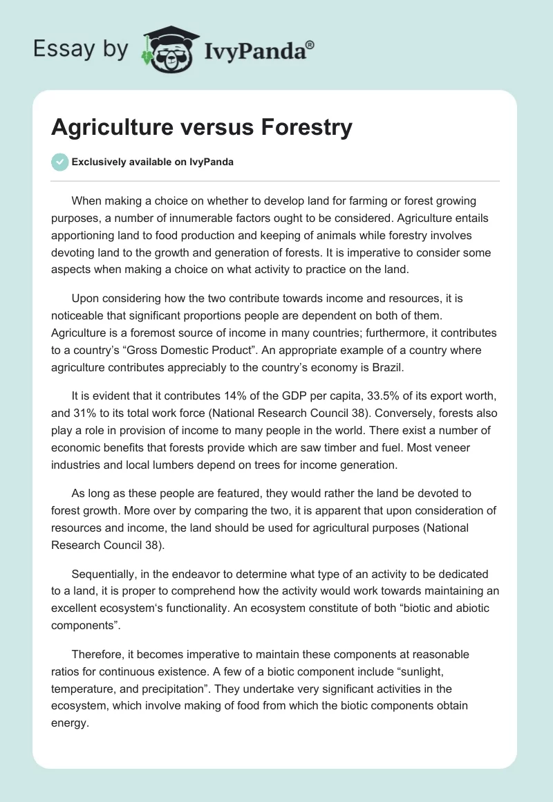Agriculture Versus Forestry. Page 1
