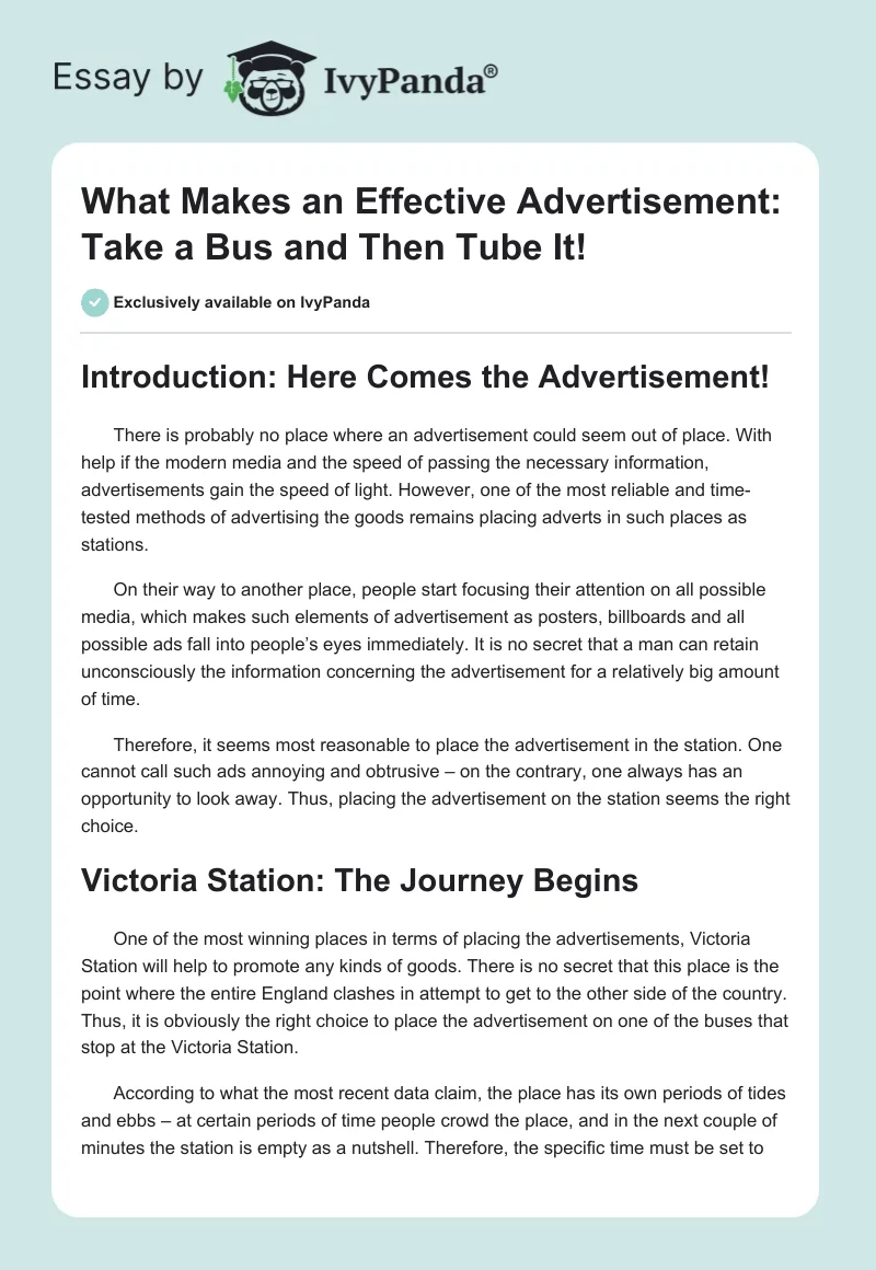 What Makes an Effective Advertisement: Take a Bus and Then Tube It!. Page 1