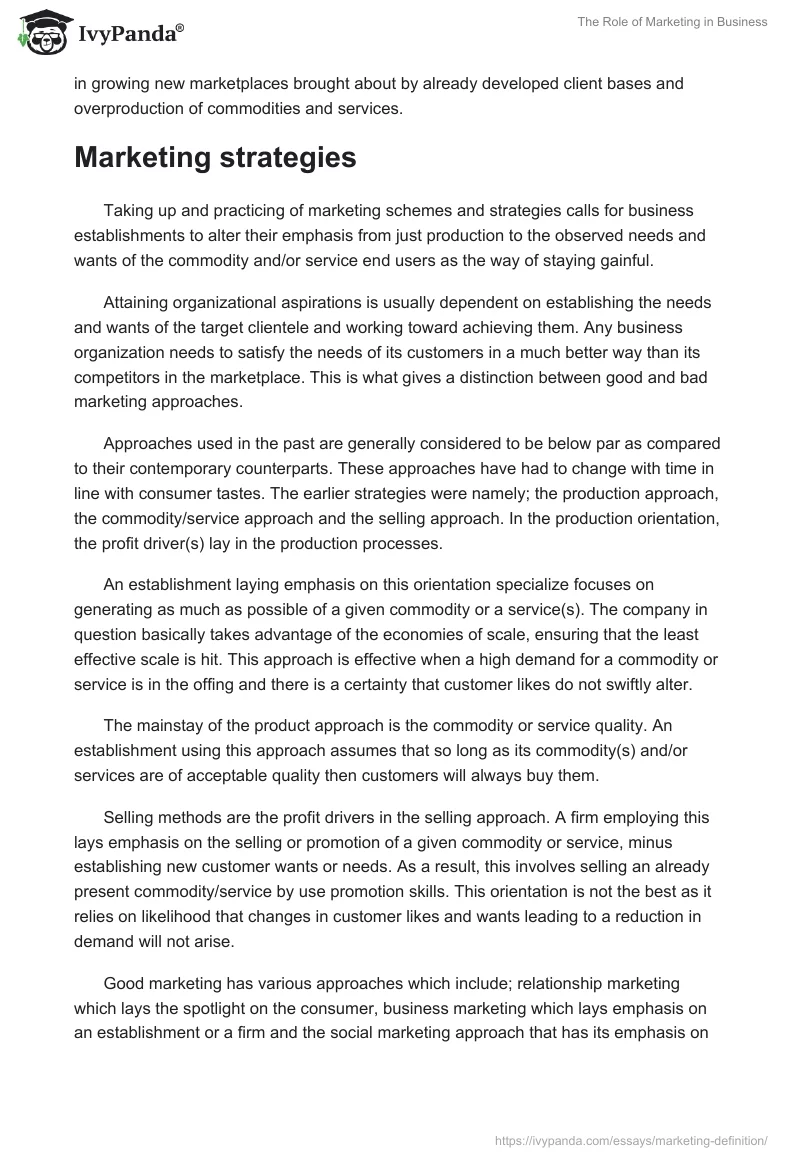 The Role of Marketing in Business. Page 2