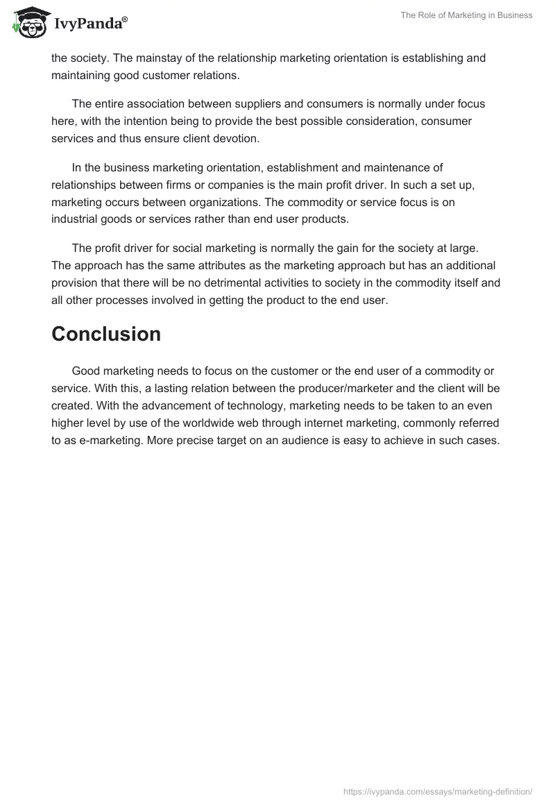 The Role of Marketing in Business. Page 3
