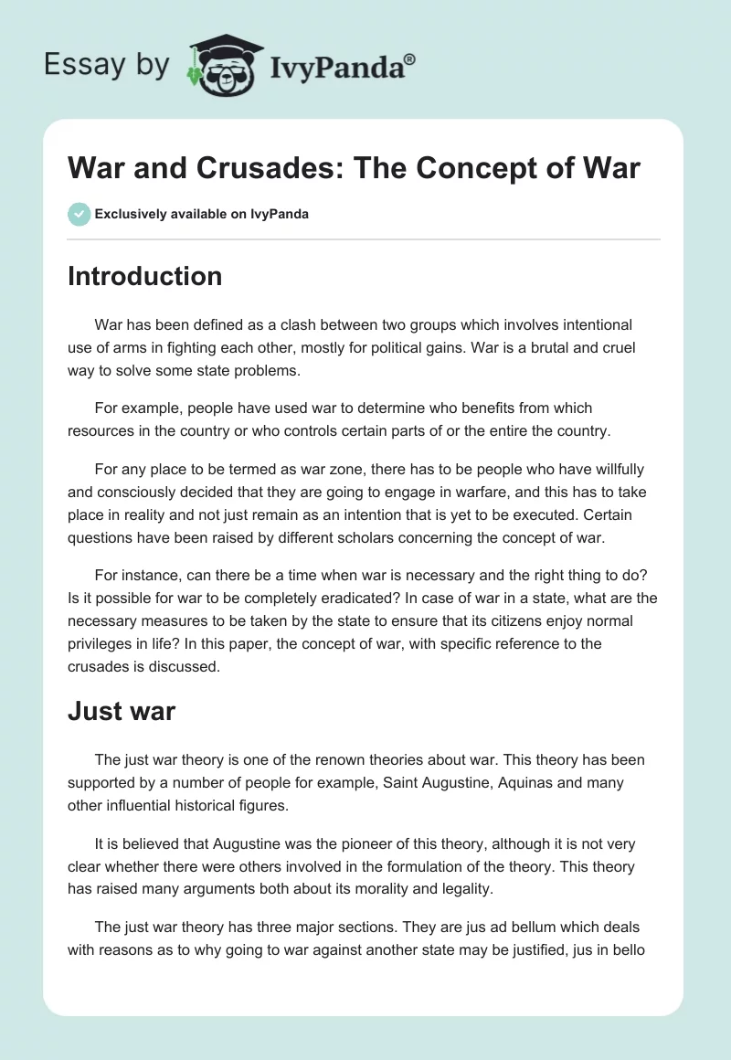 War and Crusades: The Concept of War. Page 1