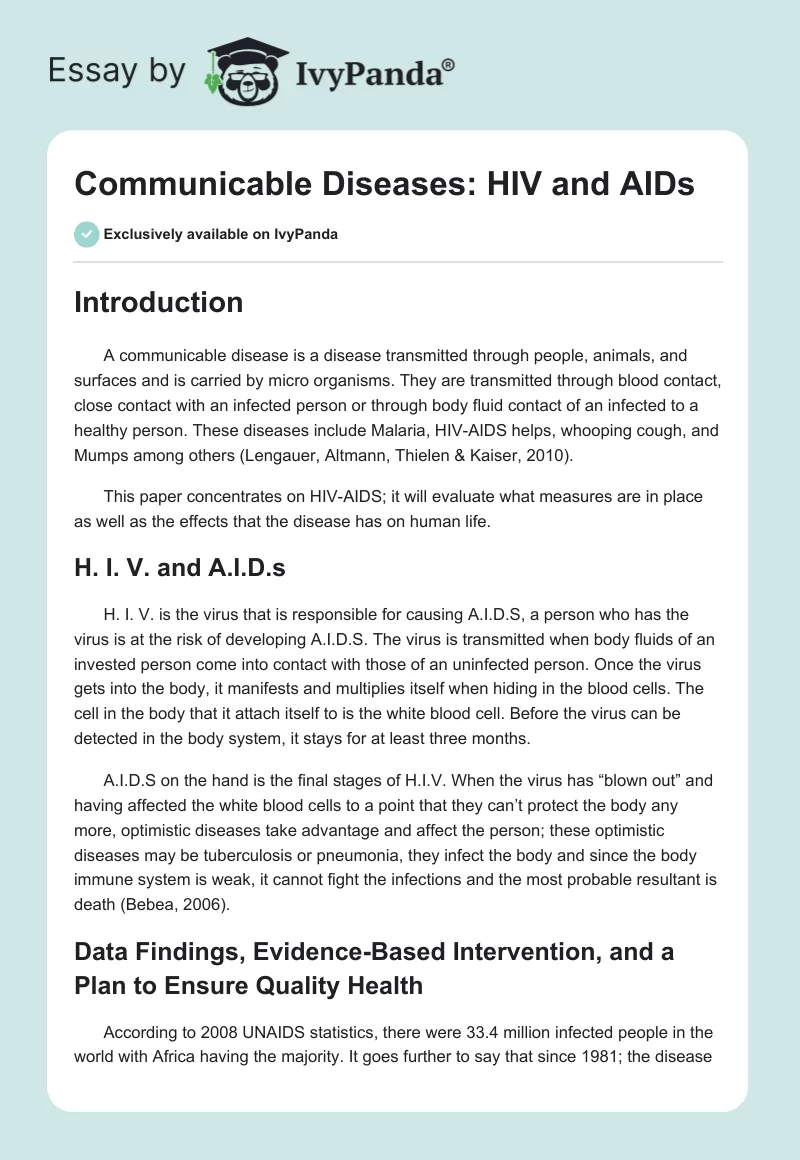 Communicable Diseases: HIV and AIDS. Page 1