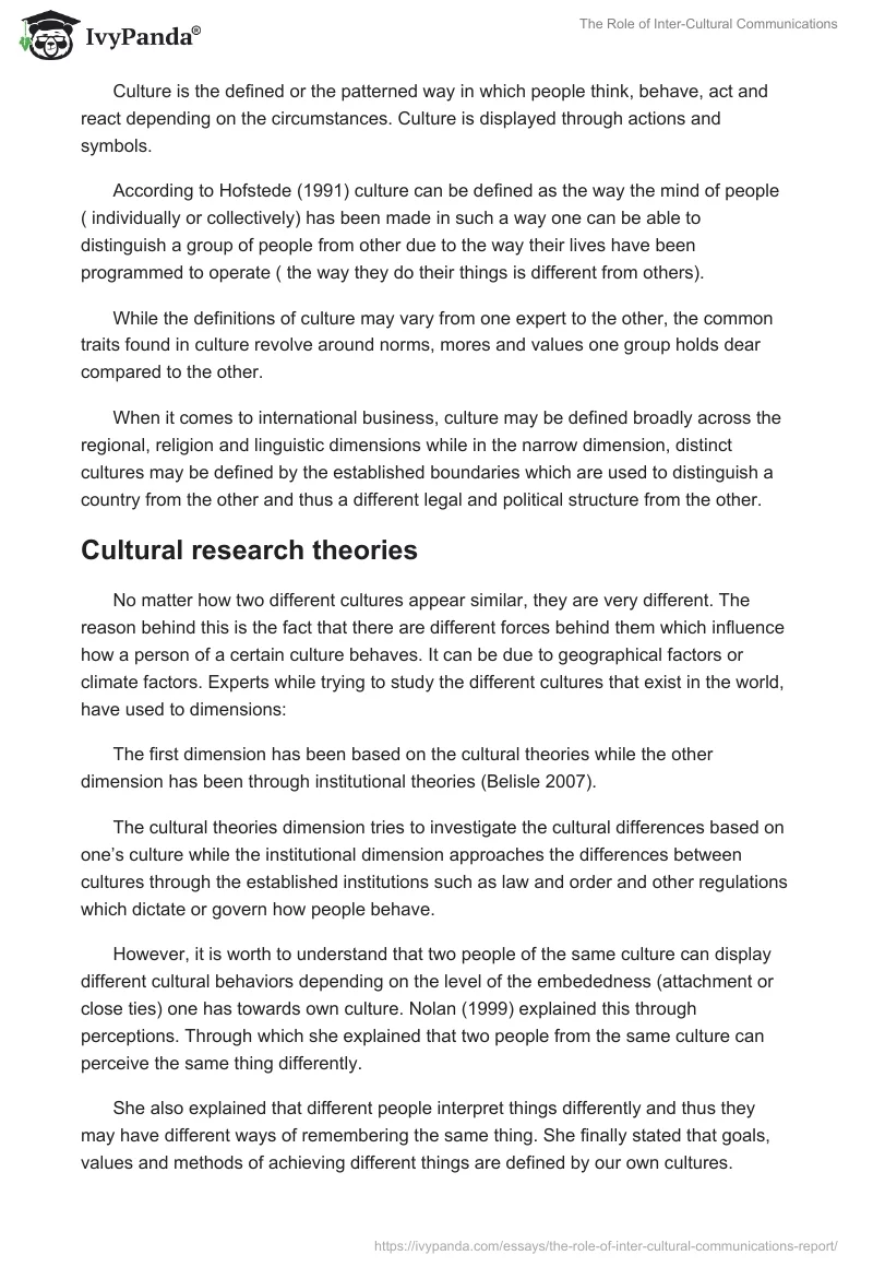The Role of Inter-Cultural Communications. Page 3