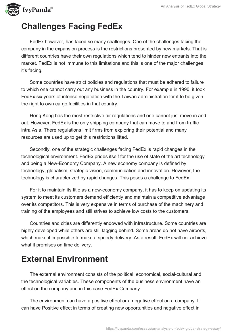An Analysis of FedEx Global Strategy. Page 3
