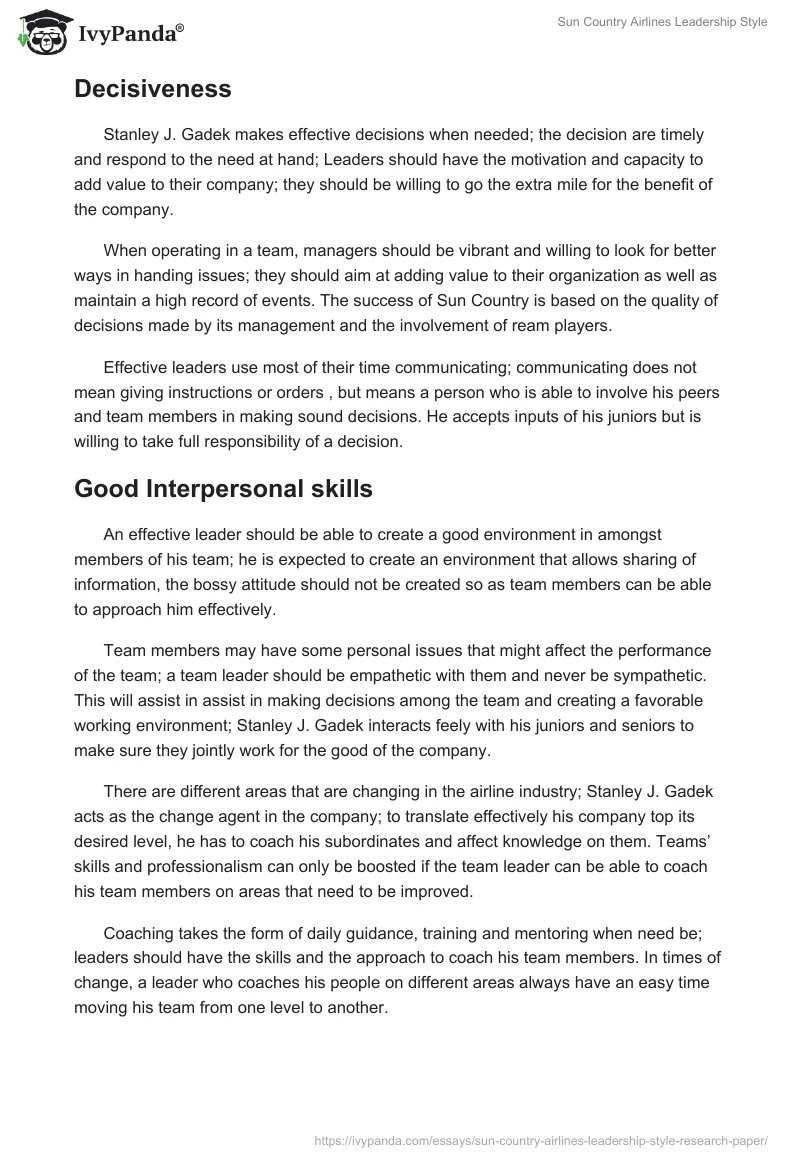 Sun Country Airlines Leadership Style. Page 4