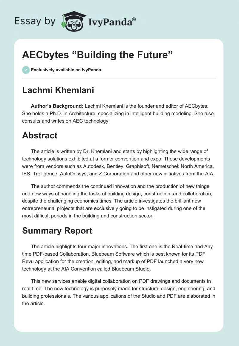 AECbytes “Building the Future”. Page 1