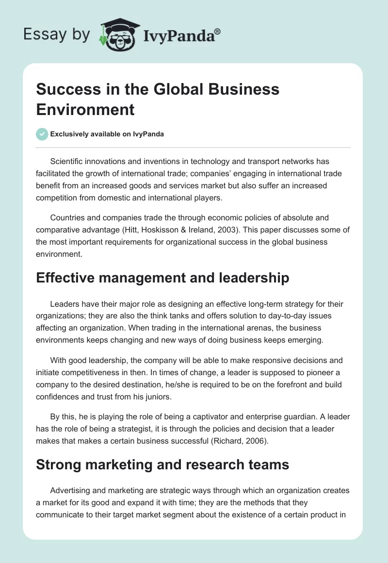 Success in the Global Business Environment. Page 1