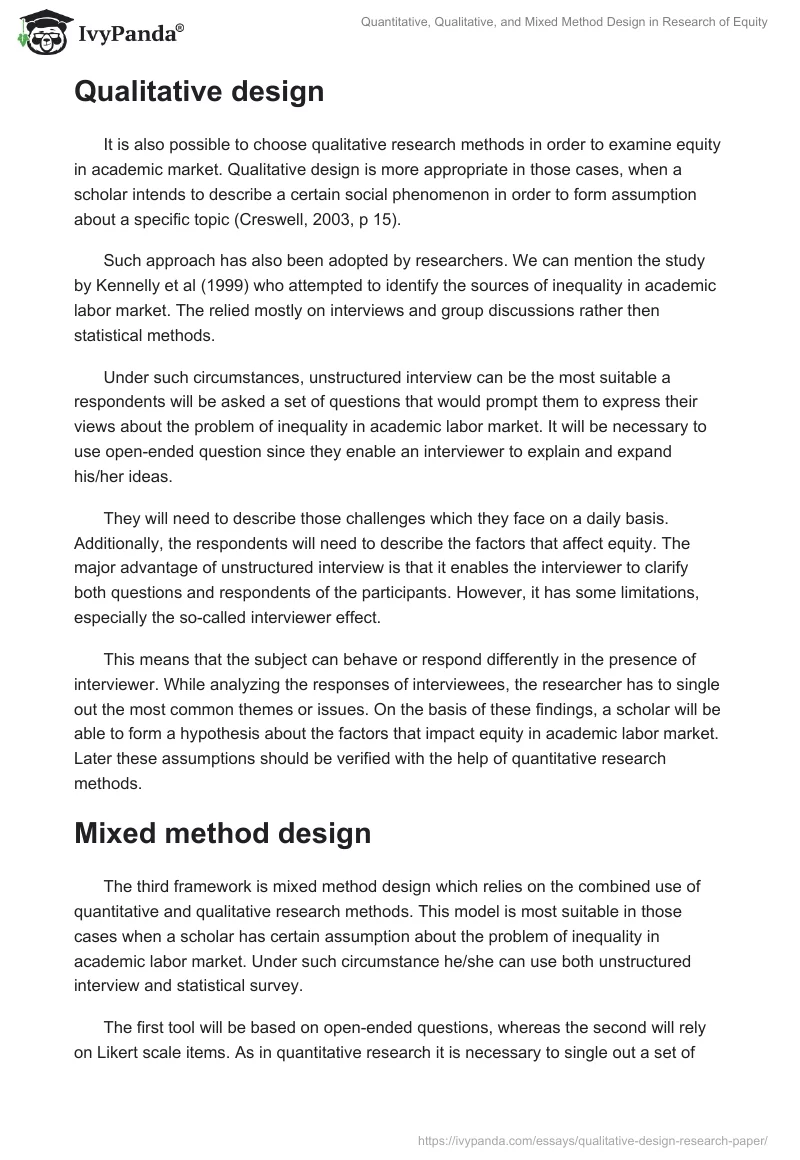 Quantitative, Qualitative, and Mixed Method Design in Research of Equity. Page 2