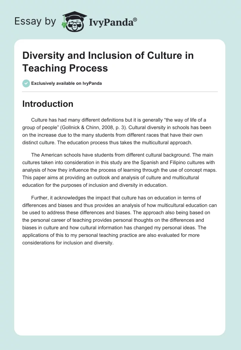 Diversity and Inclusion of Culture in Teaching Process. Page 1