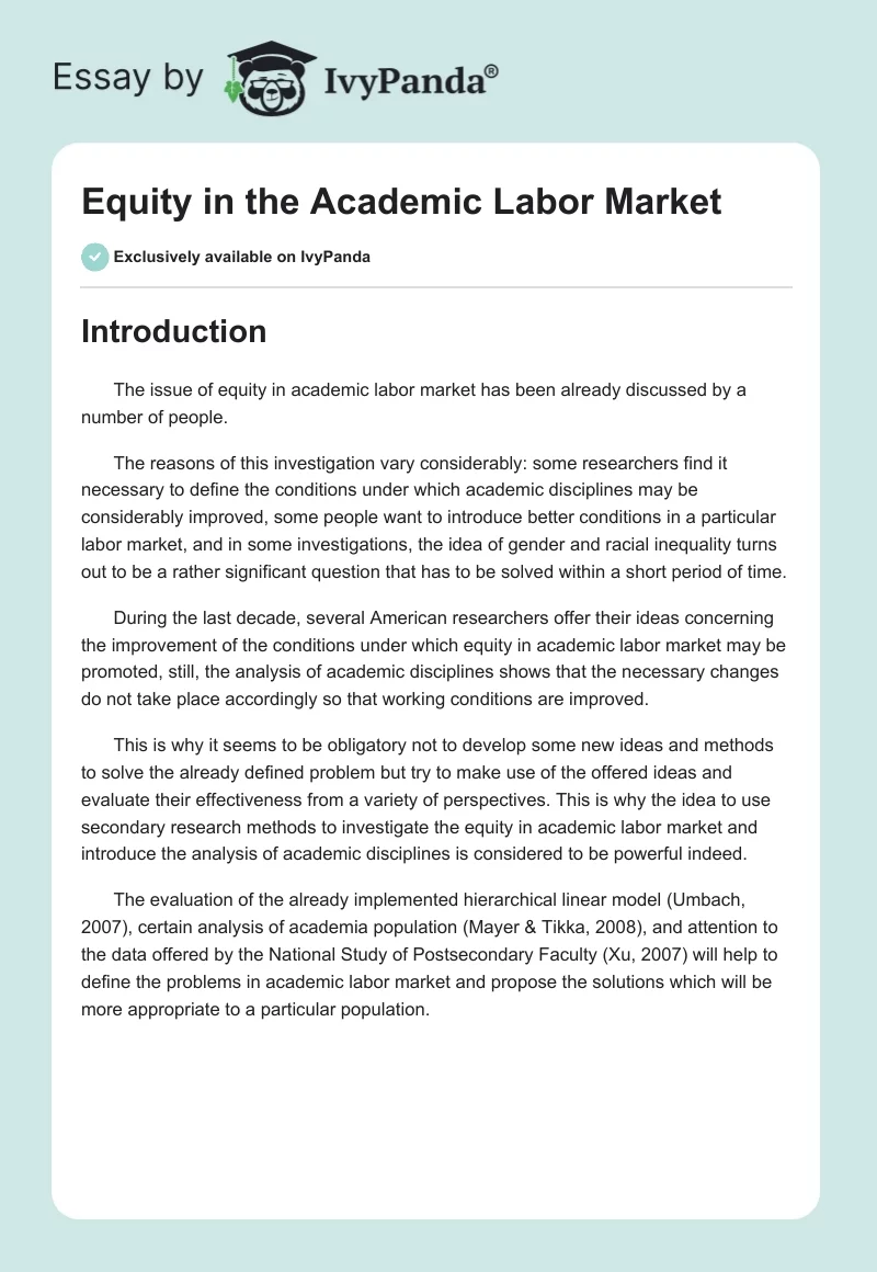 Equity in the Academic Labor Market. Page 1