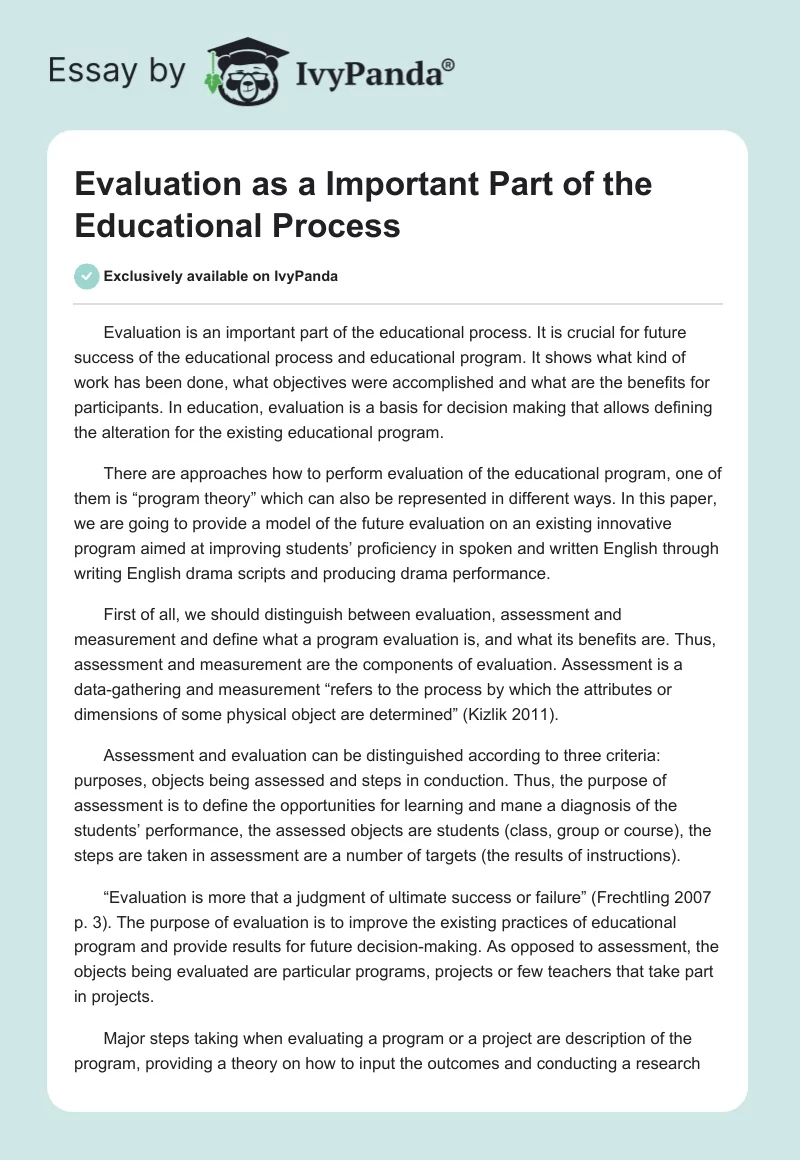 Evaluation as a Important Part of the Educational Process. Page 1