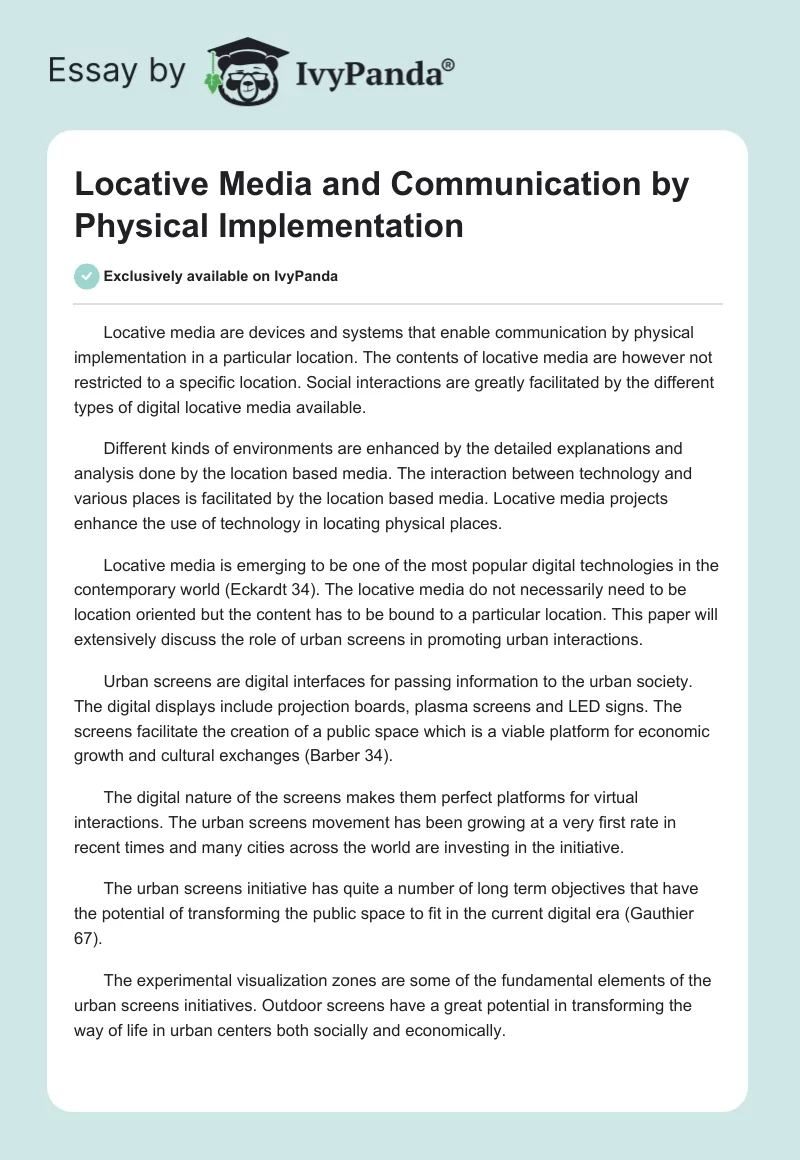 Locative Media and Communication by Physical Implementation. Page 1