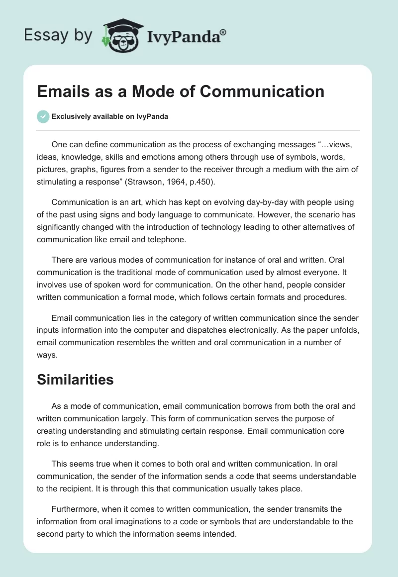 Emails as a Mode of Communication. Page 1