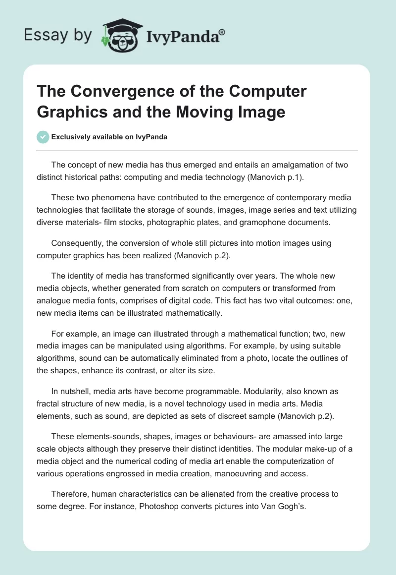 The Convergence of the Computer Graphics and the Moving Image. Page 1