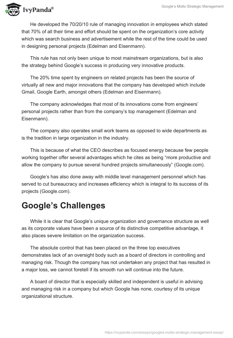 Google’s Motto Strategic Management. Page 3