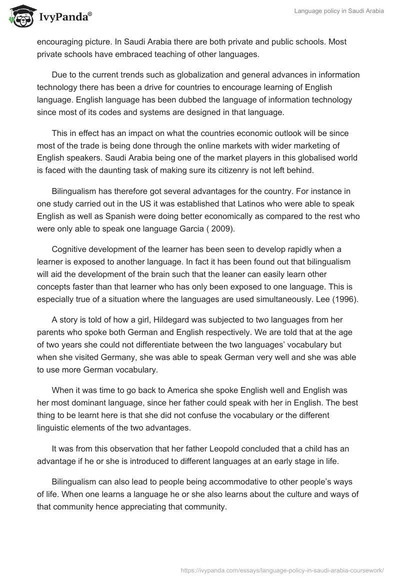 Language policy in Saudi Arabia. Page 2
