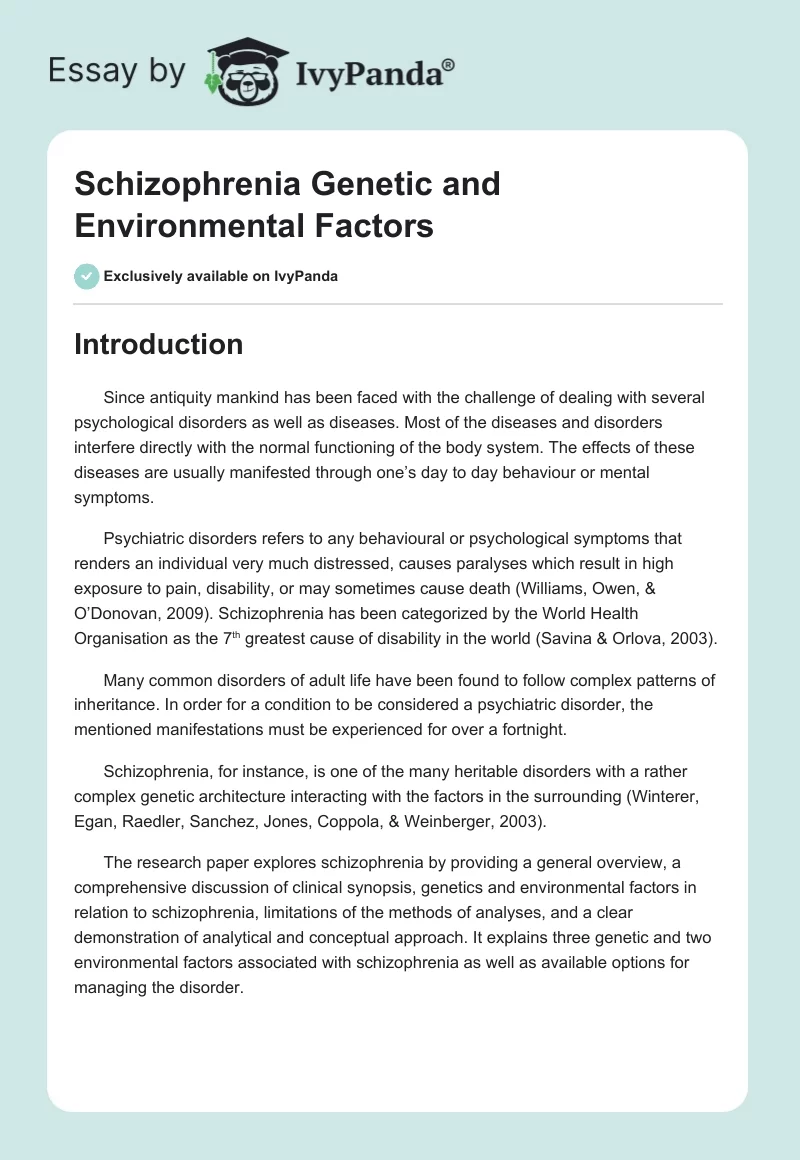 Schizophrenia Genetic and Environmental Factors. Page 1