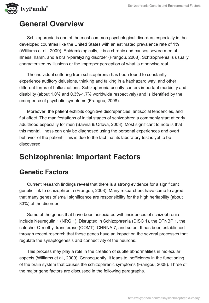 Schizophrenia Genetic and Environmental Factors. Page 2
