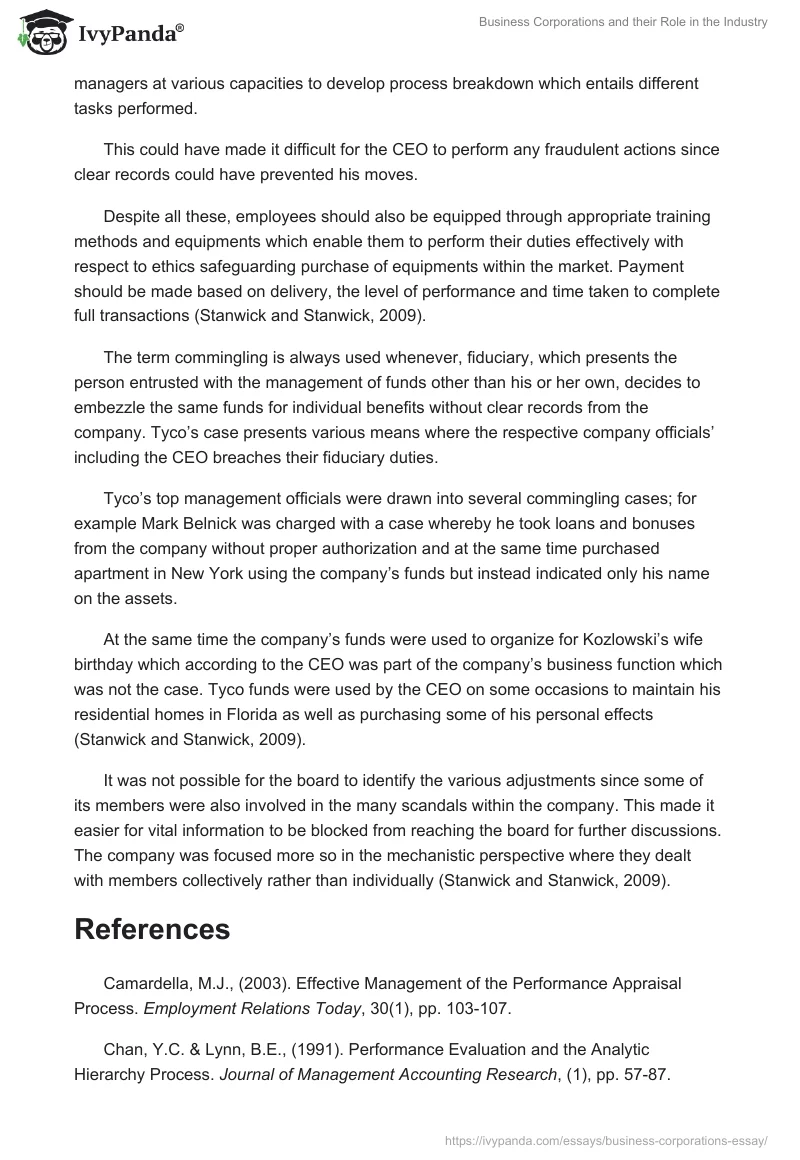 Business Corporations and their Role in the Industry. Page 3