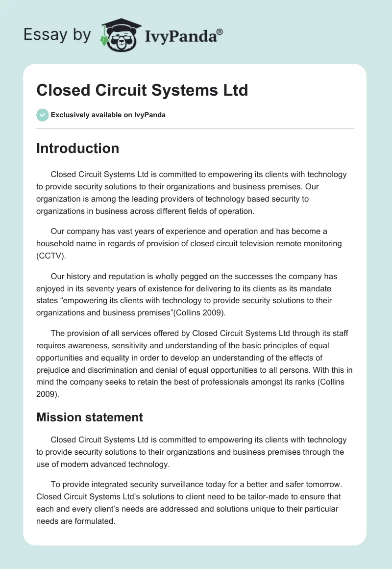 Closed Circuit Systems Ltd. Page 1