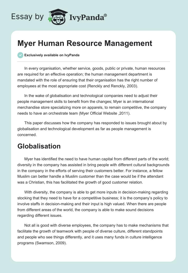 Myer Human Resource Management. Page 1
