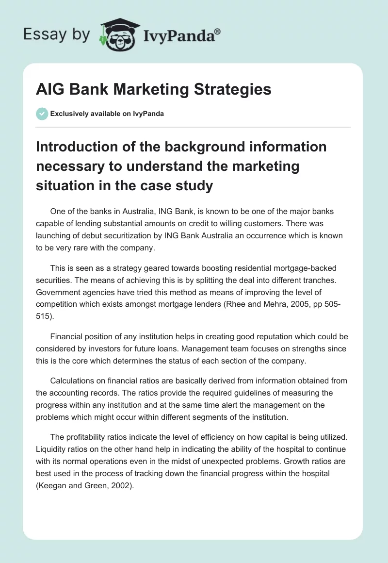 AIG Bank Marketing Strategies. Page 1