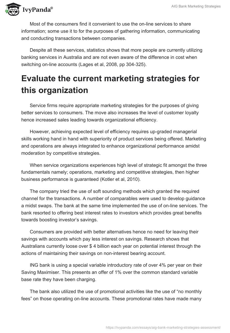 AIG Bank Marketing Strategies. Page 4