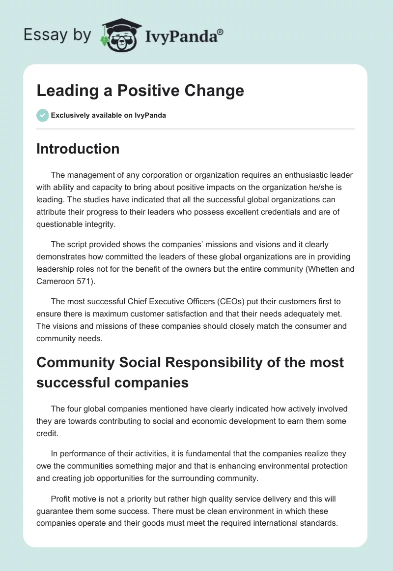 Leading a Positive Change. Page 1