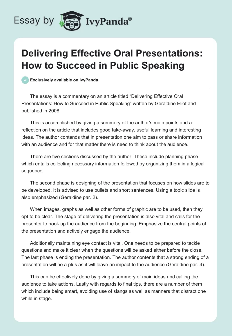 Delivering Effective Oral Presentations: How to Succeed in Public Speaking. Page 1