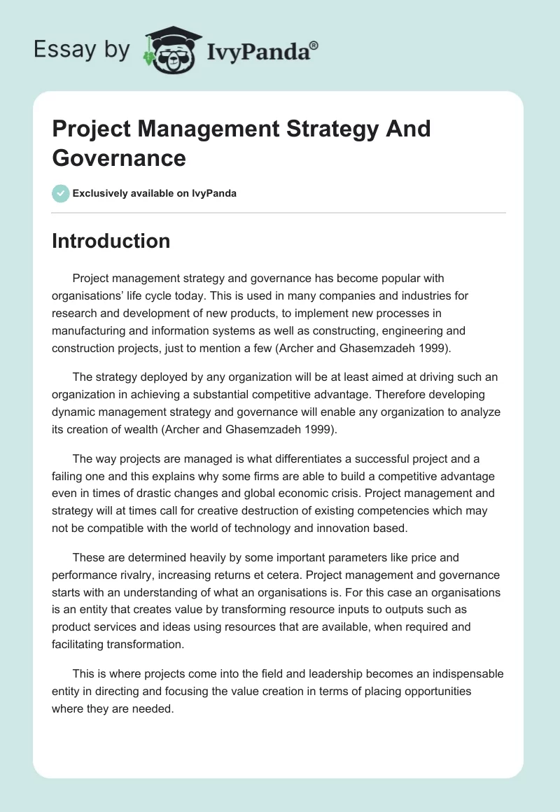 Project Management Strategy And Governance. Page 1
