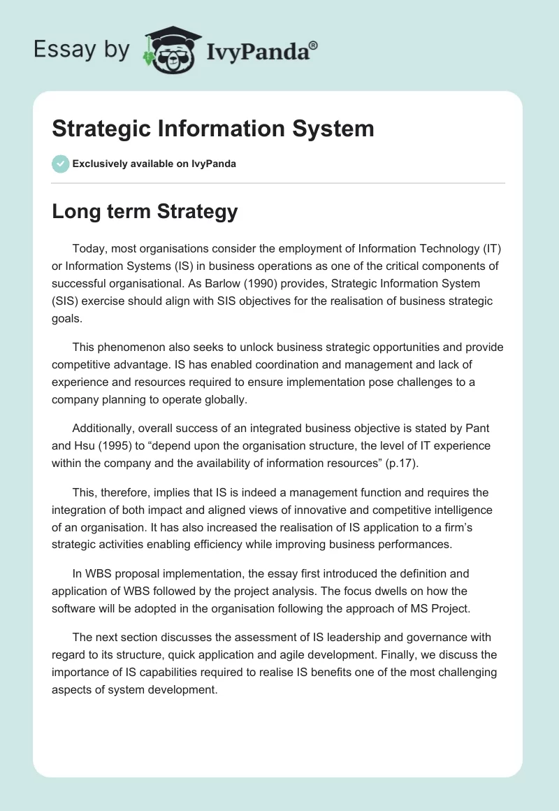 Strategic Information System. Page 1