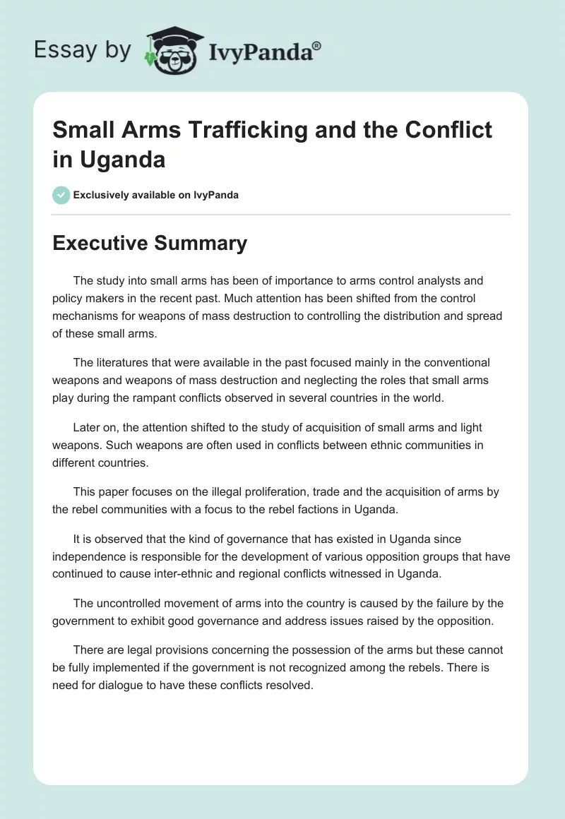 Small Arms Trafficking and the Conflict in Uganda. Page 1