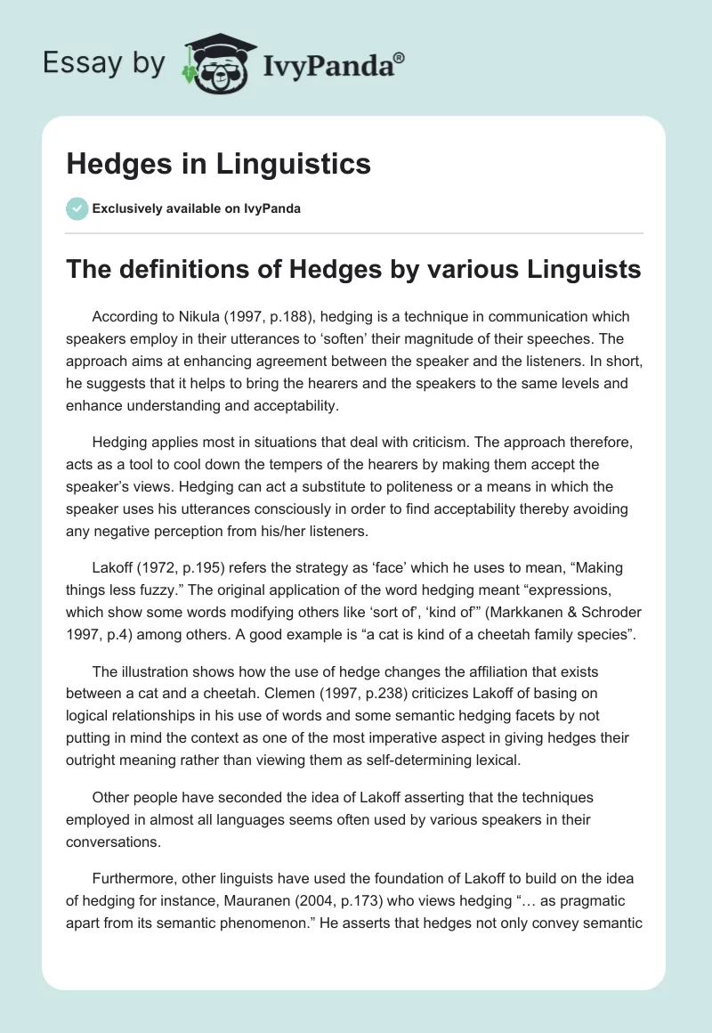 Hedges in Linguistics. Page 1