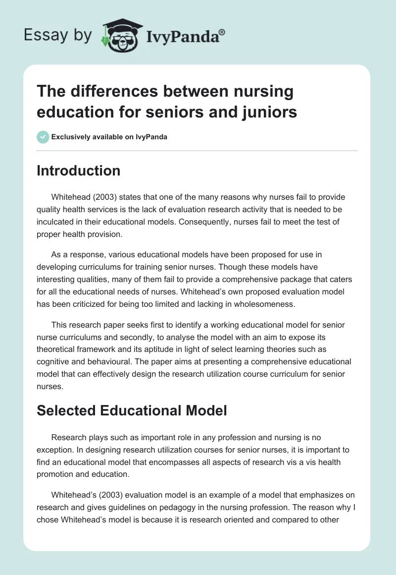 The differences between nursing education for seniors and juniors. Page 1