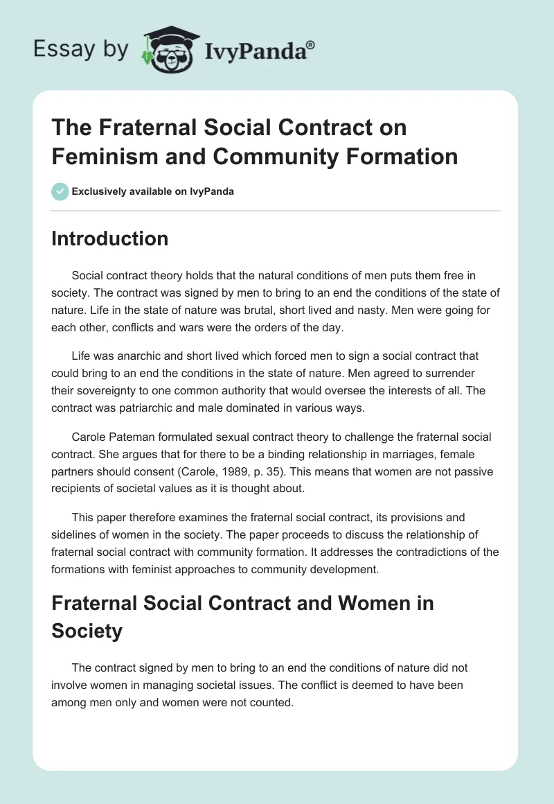 The Fraternal Social Contract on Feminism and Community Formation. Page 1