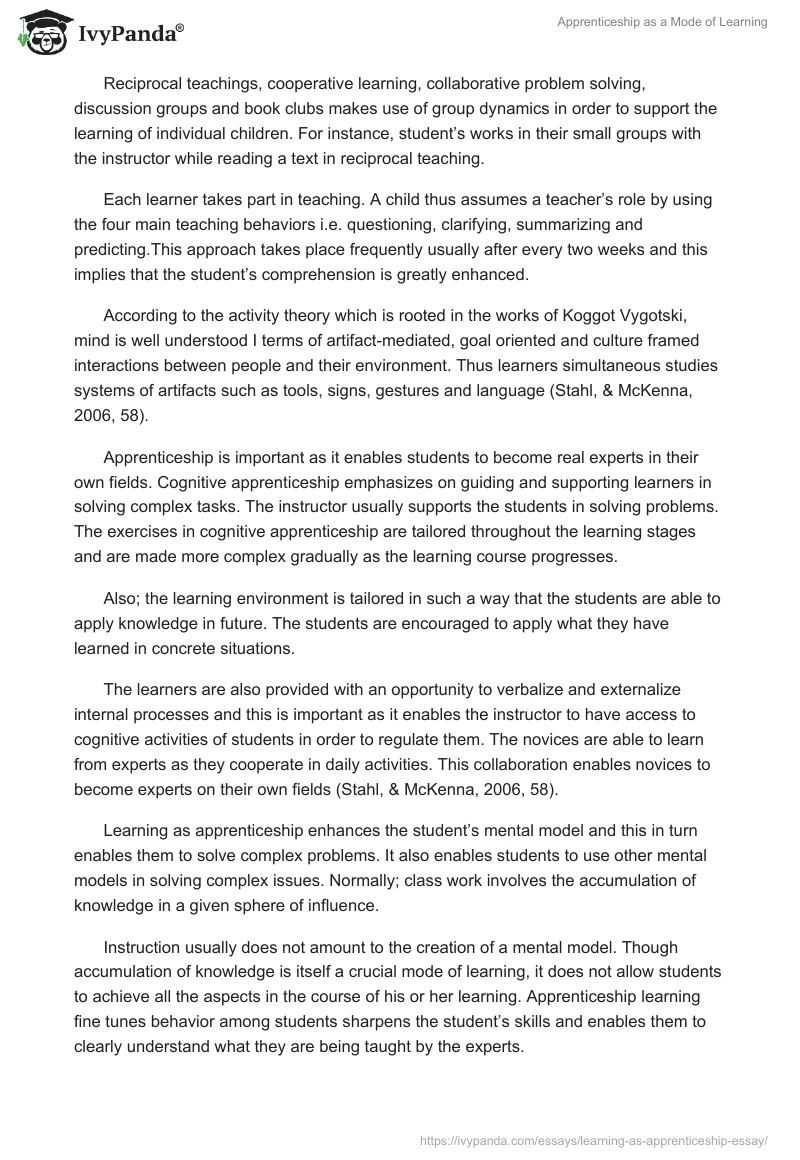 Apprenticeship as a Mode of Learning. Page 3