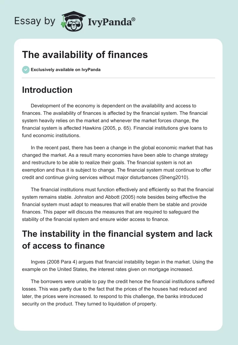 The availability of finances. Page 1
