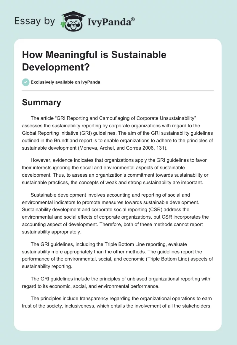 How Meaningful is Sustainable Development?. Page 1
