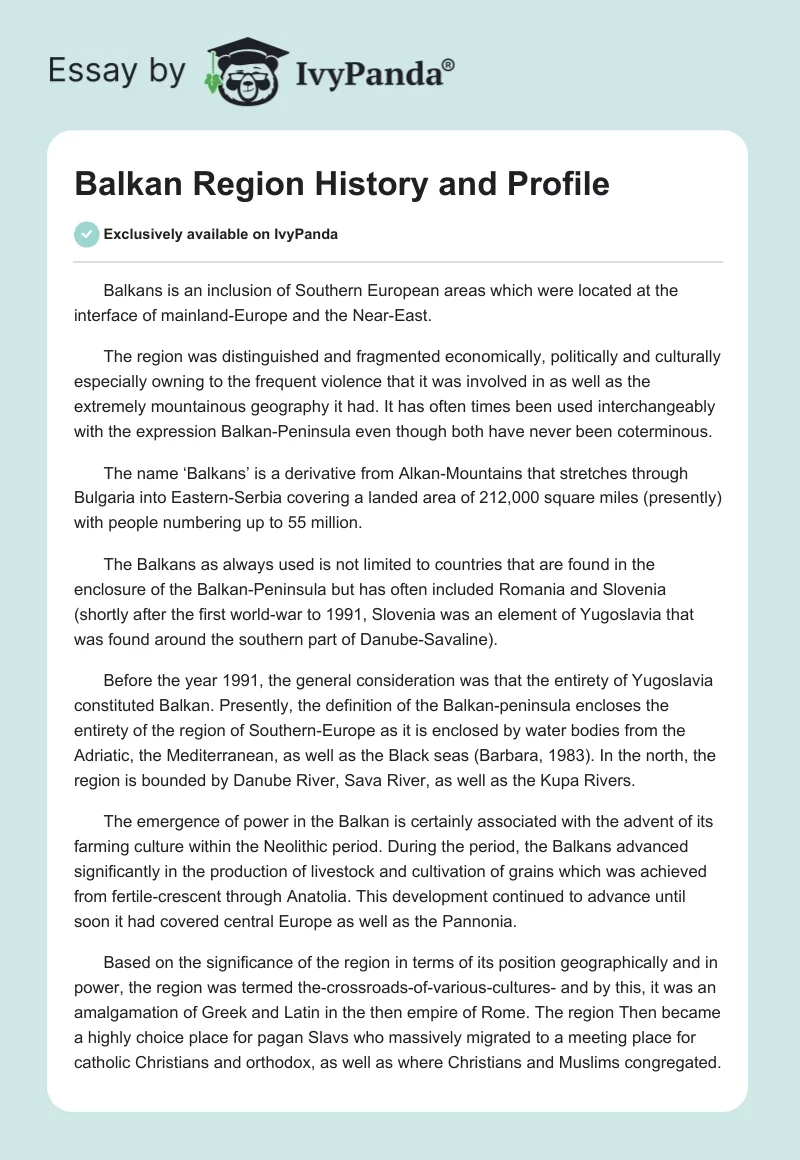 Balkan Region History and Profile. Page 1