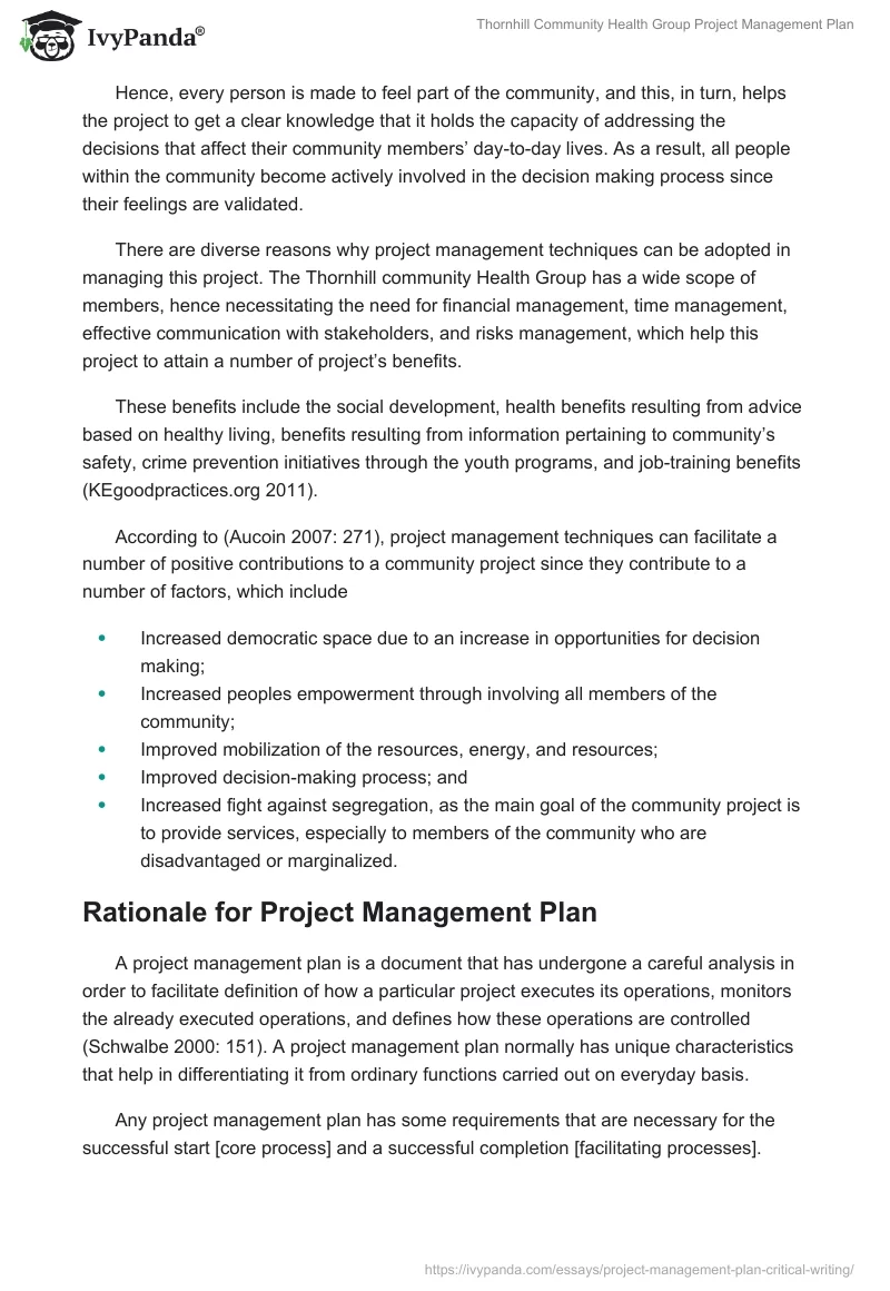 Thornhill Community Health Group Project Management Plan. Page 3