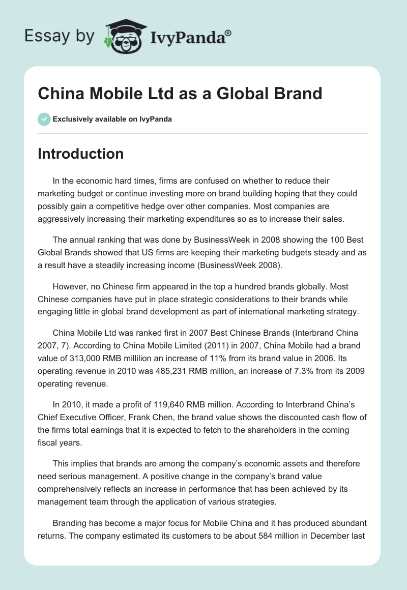 China Mobile Ltd as a Global Brand. Page 1