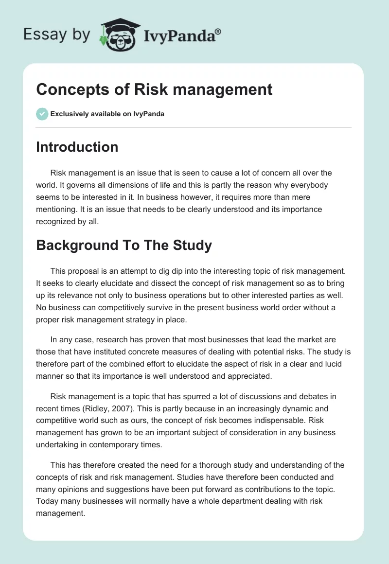 Concepts of Risk management. Page 1