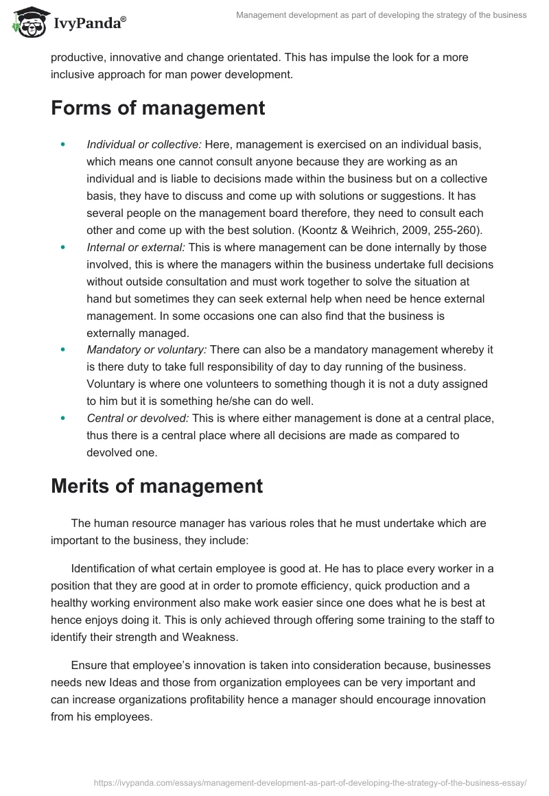 Management development as part of developing the strategy of the business. Page 4