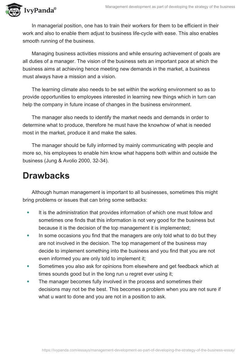 Management development as part of developing the strategy of the business. Page 5