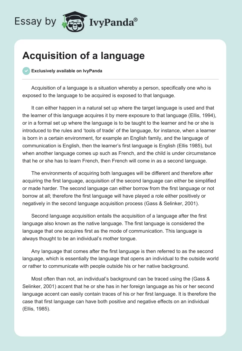 Acquisition of a language. Page 1