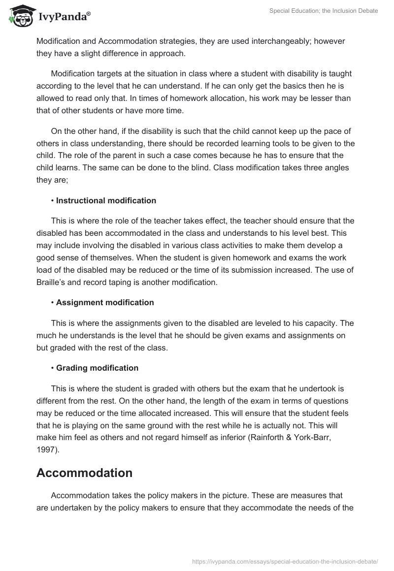 Special Education; the Inclusion Debate. Page 2